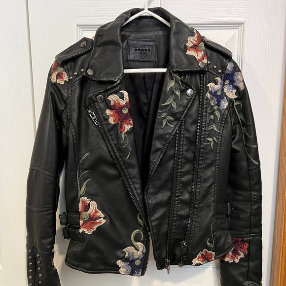 Blank NYC Black Embroidered Vegan Leather Moto Jacket - Picture 1 of 9